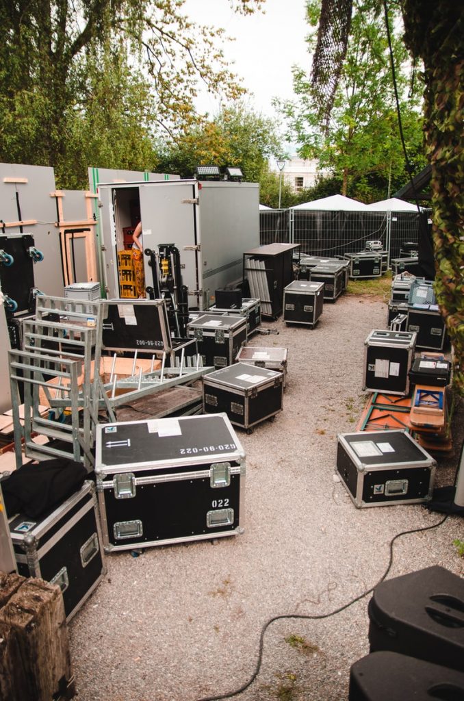 Technical theatrical equipment scattered around. Technicians need as much management as performers.